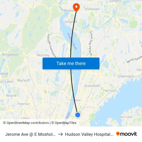 Jerome Ave @ E Mosholu Pkwy to Hudson Valley Hospital Center map