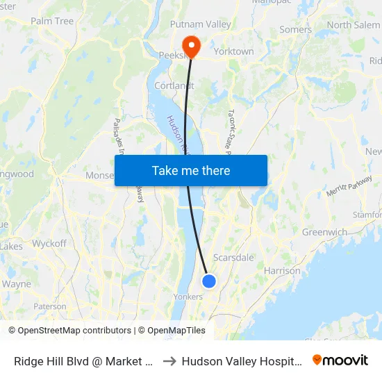 Ridge Hill Blvd @ Market St Garage to Hudson Valley Hospital Center map