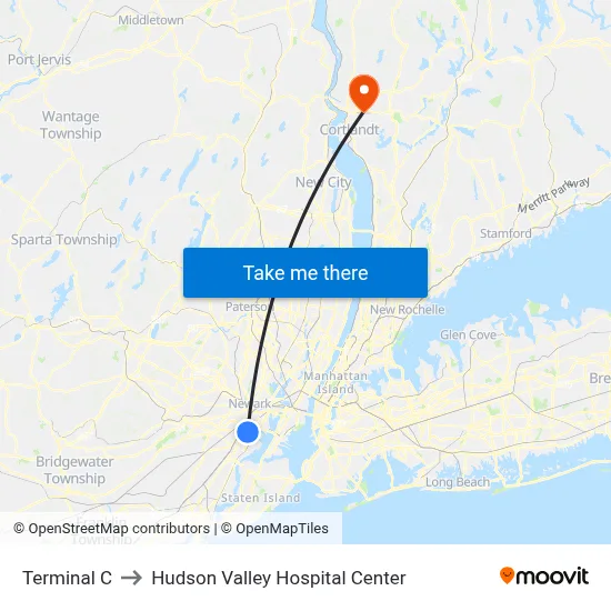 Terminal C to Hudson Valley Hospital Center map