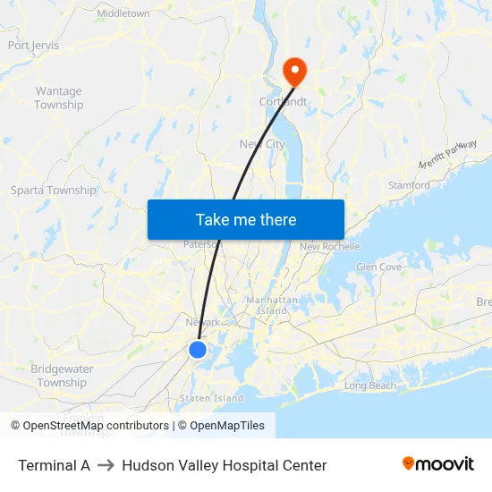 Terminal A to Hudson Valley Hospital Center map