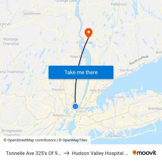 Tonnelle Ave 325's Of 91st St to Hudson Valley Hospital Center map
