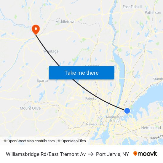 Williamsbridge Rd/East Tremont Av to Port Jervis, NY map