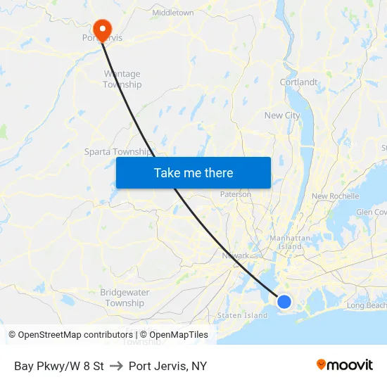 Bay Pkwy/W 8 St to Port Jervis, NY map