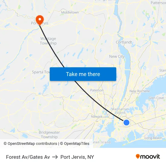 Forest Av/Gates Av to Port Jervis, NY map