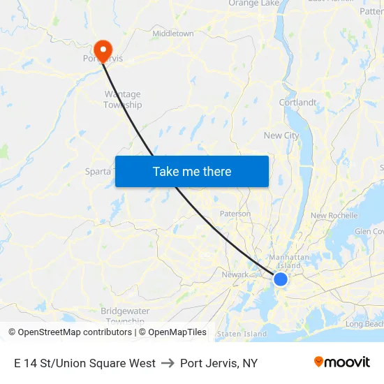 E 14 St/Union Square West to Port Jervis, NY map