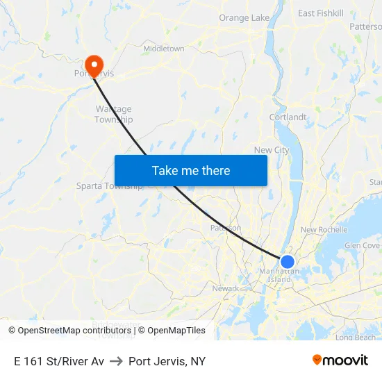 E 161 St/River Av to Port Jervis, NY map