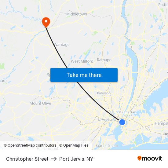 Christopher Street to Port Jervis, NY map