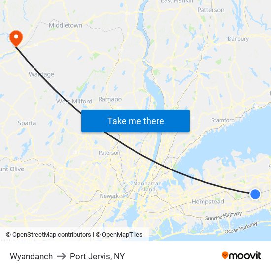 Wyandanch to Port Jervis, NY map