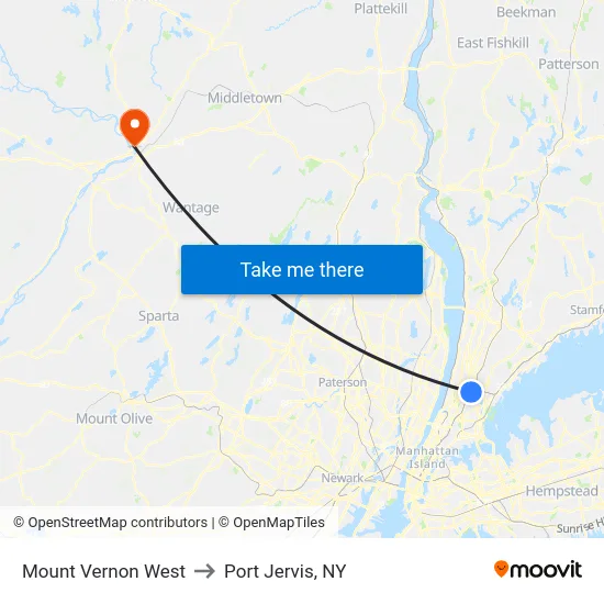 Mount Vernon West to Port Jervis, NY map