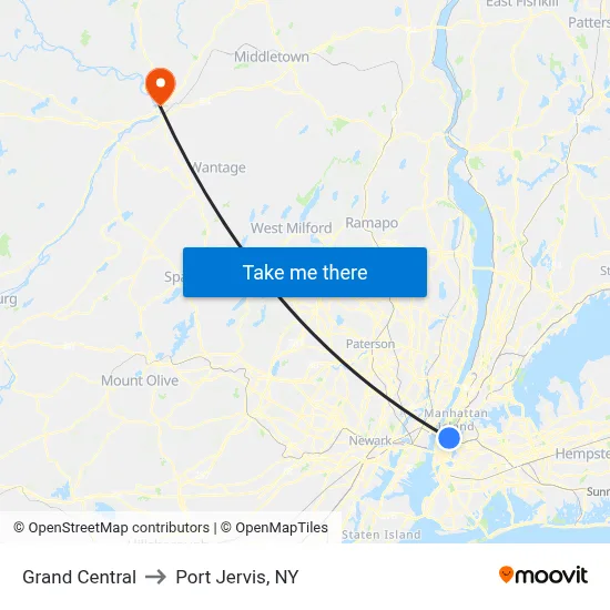 Grand Central to Port Jervis, NY map