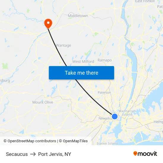 Secaucus to Port Jervis, NY map