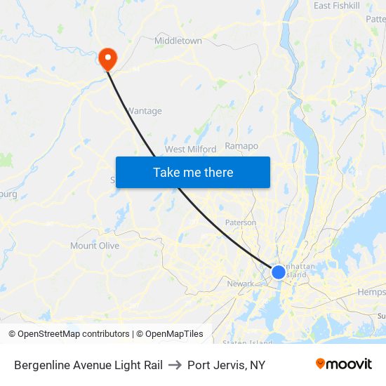 Bergenline Avenue Light Rail to Port Jervis, NY map