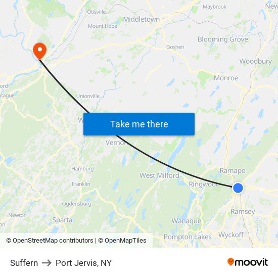 Suffern to Port Jervis, NY map