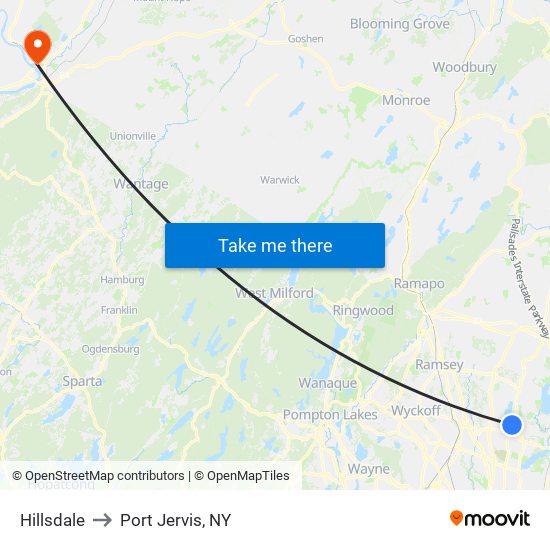 Hillsdale to Port Jervis, NY map