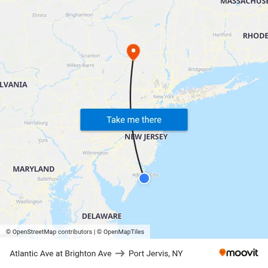 Atlantic Ave at Brighton Ave to Port Jervis, NY map