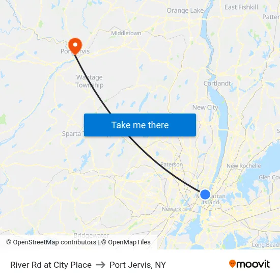 River Rd at City Place to Port Jervis, NY map