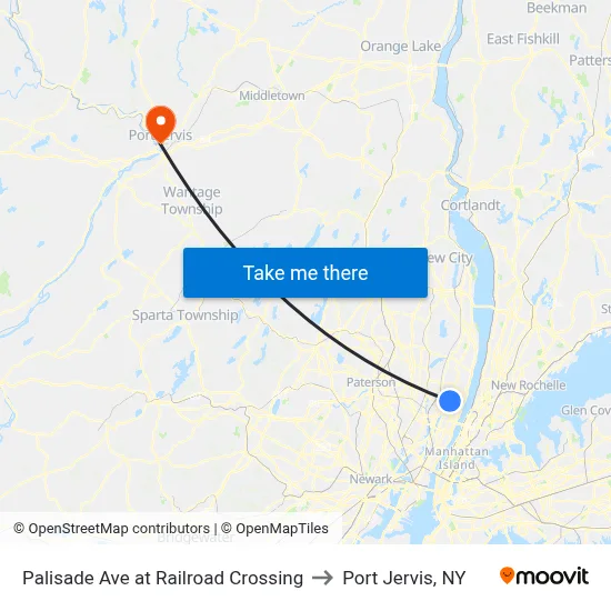 Palisade Ave at Railroad Crossing to Port Jervis, NY map