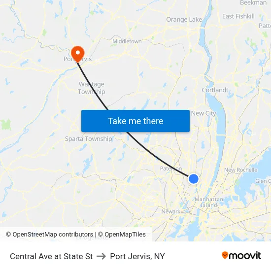 Central Ave at State St to Port Jervis, NY map