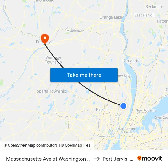 Massachusetts Ave at Washington Ave to Port Jervis, NY map