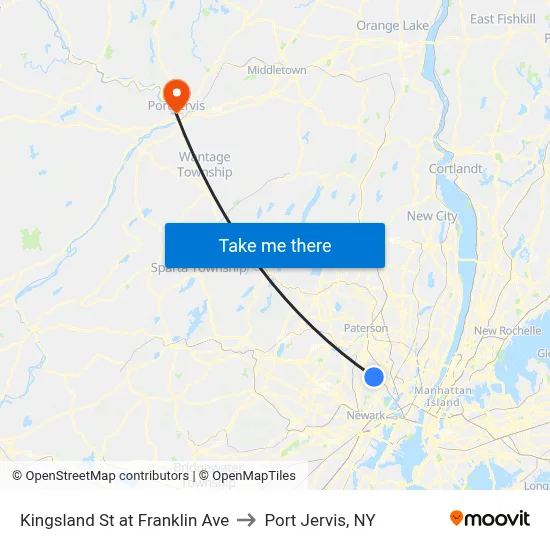 Kingsland St at Franklin Ave to Port Jervis, NY map