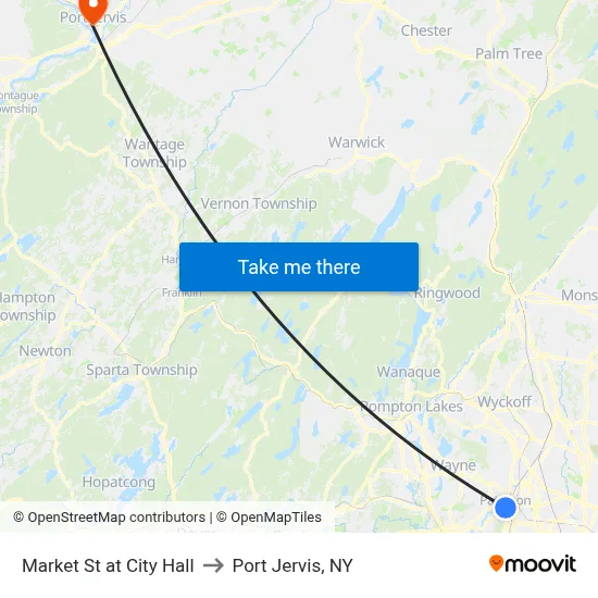 Market St at City Hall to Port Jervis, NY map