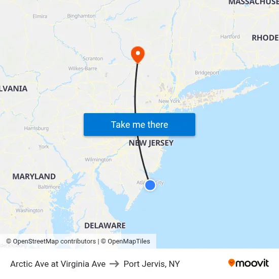 Arctic Ave at Virginia Ave to Port Jervis, NY map