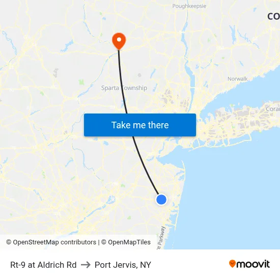 Rt-9 at Aldrich Rd to Port Jervis, NY map