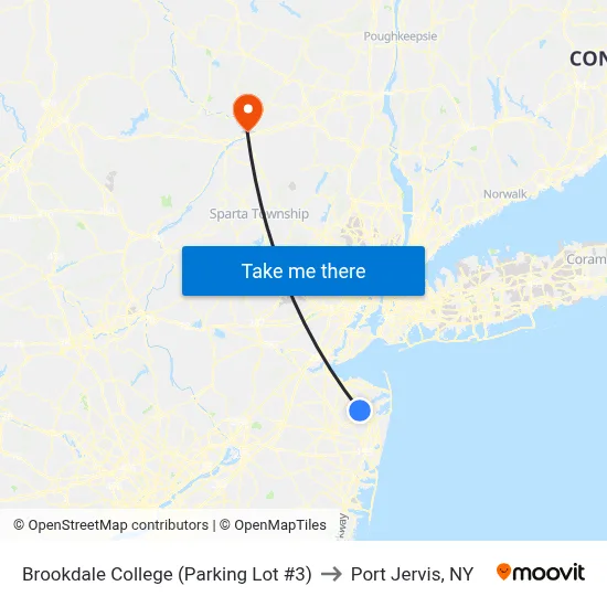 Brookdale College (Parking Lot #3) to Port Jervis, NY map