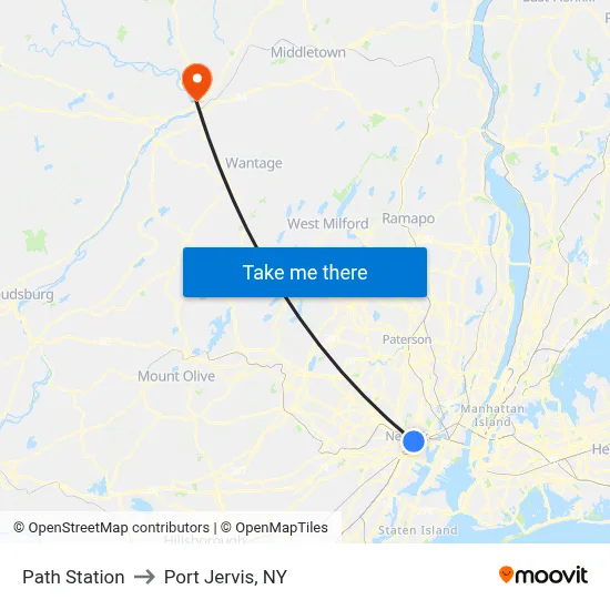 Path Station to Port Jervis, NY map