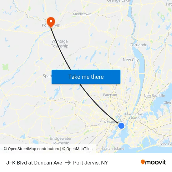 JFK Blvd at Duncan Ave to Port Jervis, NY map