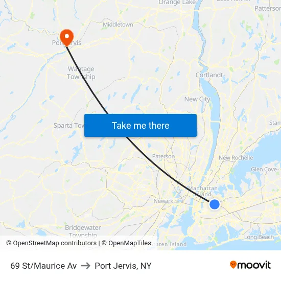 69 St/Maurice Av to Port Jervis, NY map