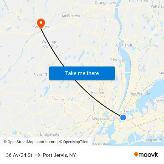 36 Av/24 St to Port Jervis, NY map