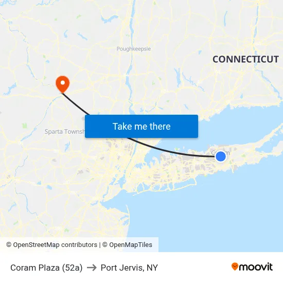 Coram Plaza (52a) to Port Jervis, NY map