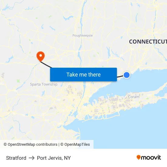 Stratford to Port Jervis, NY map