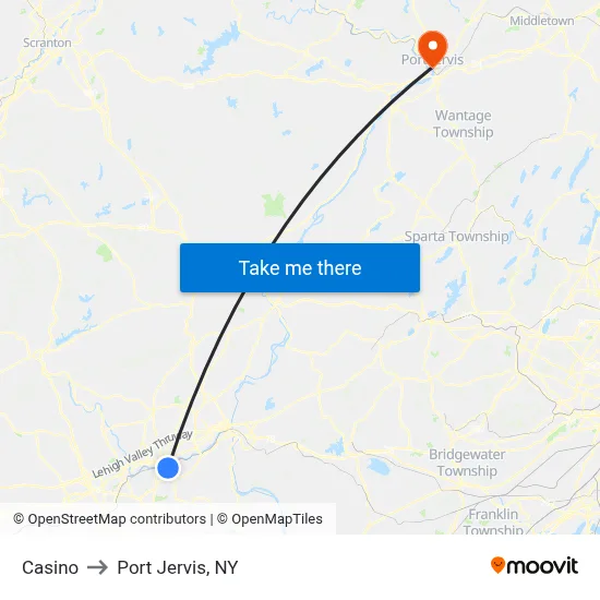 Casino to Port Jervis, NY map