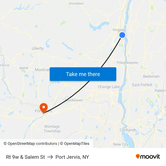 Rt 9w & Salem St to Port Jervis, NY map
