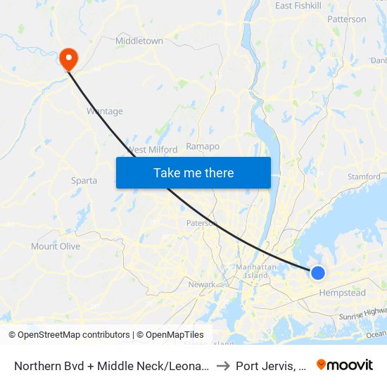 Northern Bvd + Middle Neck/Leonards to Port Jervis, NY map