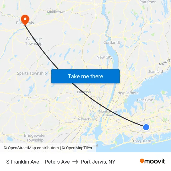 S Franklin Ave + Peters Ave to Port Jervis, NY map