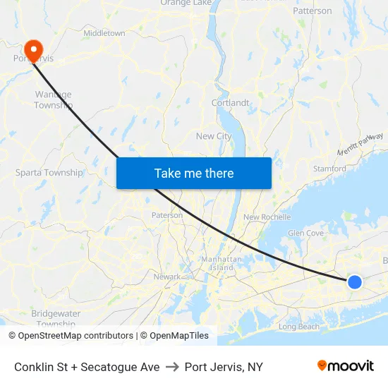 Conklin St + Secatogue Ave to Port Jervis, NY map