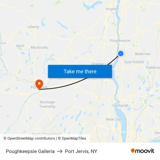 Poughkeepsie Galleria to Port Jervis, NY map