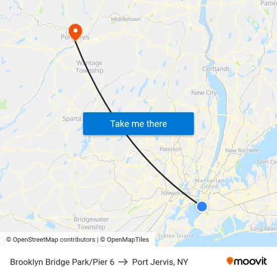 Brooklyn Bridge Park/Pier 6 to Port Jervis, NY map