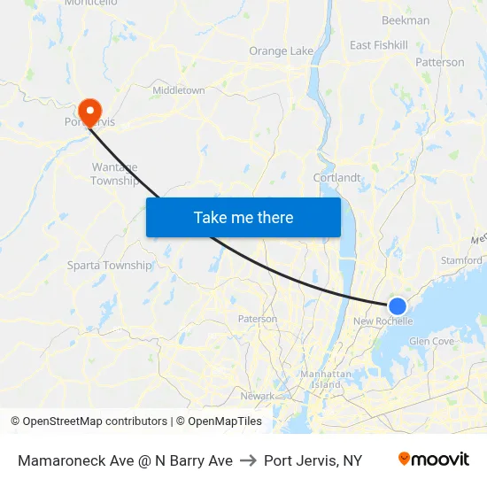 Mamaroneck Ave @ N Barry Ave to Port Jervis, NY map
