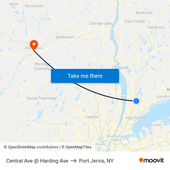 Central Ave @ Harding Ave to Port Jervis, NY map
