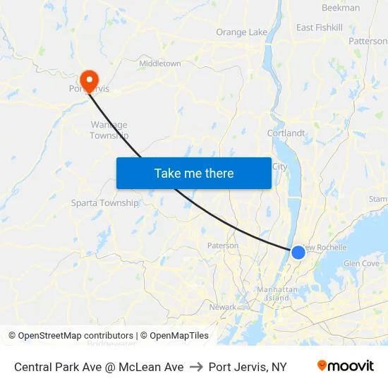 Central Park Ave @ McLean Ave to Port Jervis, NY map