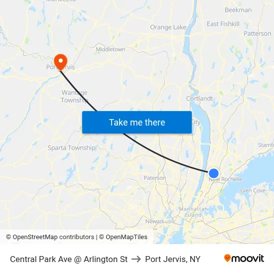 Central Park Ave @ Arlington St to Port Jervis, NY map