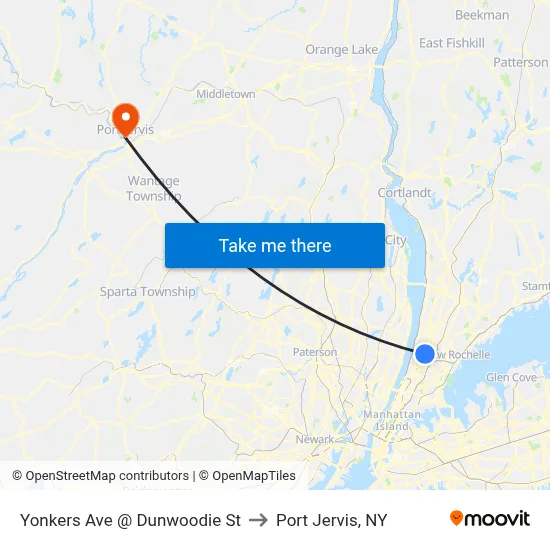 Yonkers Ave @ Dunwoodie St to Port Jervis, NY map
