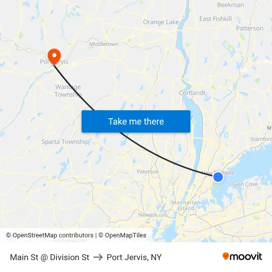 Main St @ Division St to Port Jervis, NY map