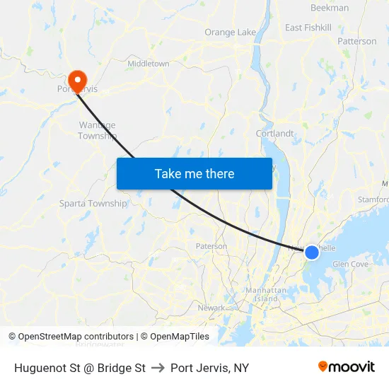 Huguenot St @ Bridge St to Port Jervis, NY map
