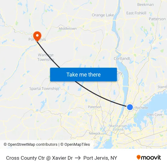 Cross County Ctr @ Xavier Dr to Port Jervis, NY map