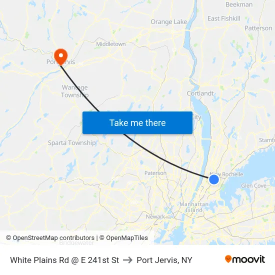 White Plains Rd @ E 241st St to Port Jervis, NY map